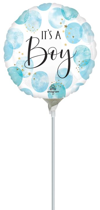 9" Stick Balloon  - Baby Boy Watercolor