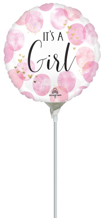 9" Stick Balloon  - Baby Girl Watercolor