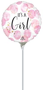 9" Stick Balloon  - Baby Girl Watercolor