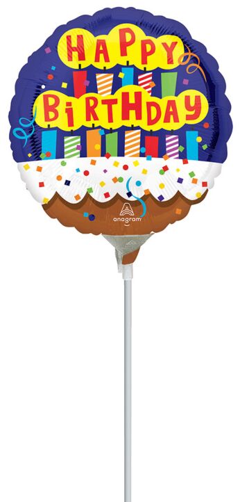 9" Stick Balloon  - Happy Birthday Candles